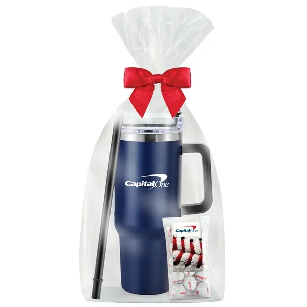 Insulated tumbler with chocolate baseballs... from ASI 71685 Midnite Snax® / Promo Revolution
