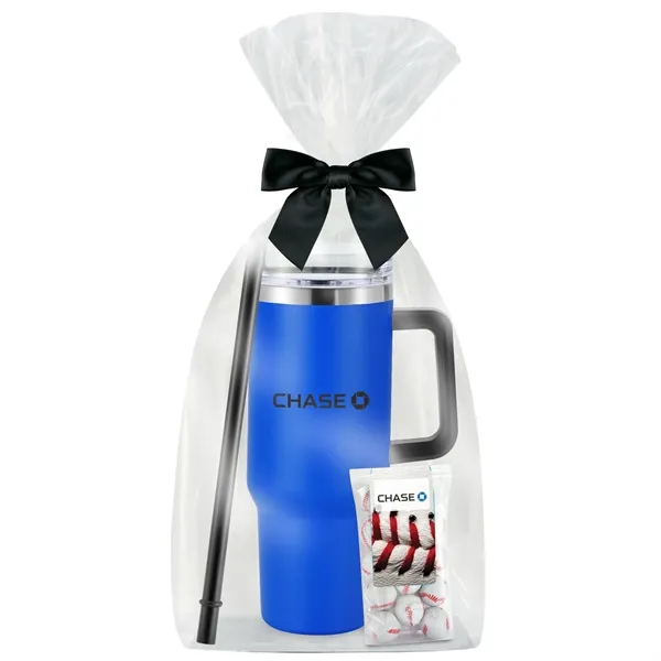 Insulated tumbler with chocolate baseballs... from ASI 71685 Midnite Snax® / Promo Revolution