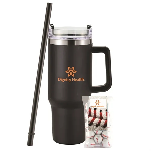 Insulated tumbler with chocolate baseballs... from ASI 71685 Midnite Snax® / Promo Revolution