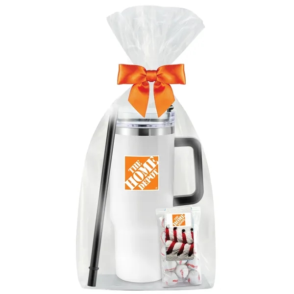 Insulated tumbler with chocolate baseballs... from ASI 71685 Midnite Snax® / Promo Revolution