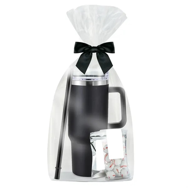 Insulated tumbler with chocolate basketballs & Gatorade® drink packet.... from ASI 71685 Midnite Snax® / Promo Revolution