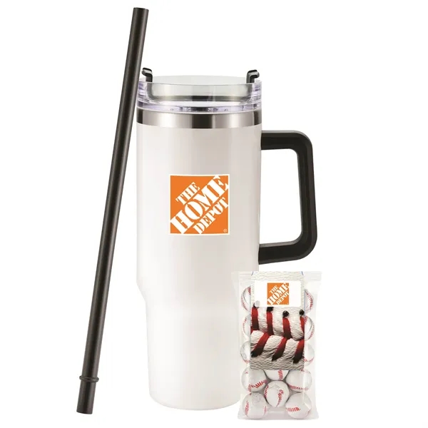 Insulated tumbler with chocolate baseballs... from ASI 71685 Midnite Snax® / Promo Revolution