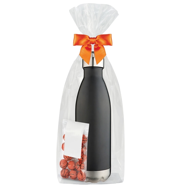 Insulated water bottle with chocolate basketballs... from ASI 71685 Midnite Snax® / Promo Revolution