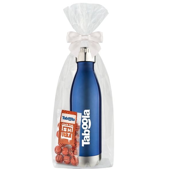Insulated water bottle with chocolate basketballs... from ASI 71685 Midnite Snax® / Promo Revolution