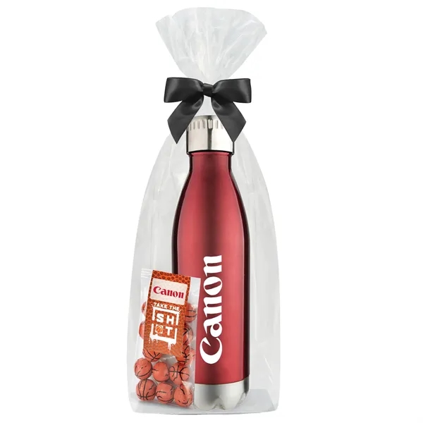 Insulated water bottle with chocolate basketballs... from ASI 71685 Midnite Snax® / Promo Revolution