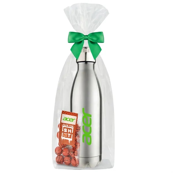 Insulated water bottle with chocolate basketballs... from ASI 71685 Midnite Snax® / Promo Revolution