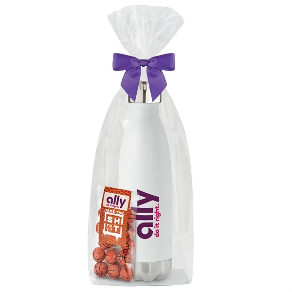Insulated water bottle with chocolate basketballs... from ASI 71685 Midnite Snax® / Promo Revolution