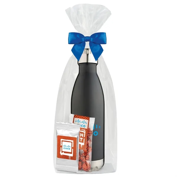 Insulated water bottle with chocolate basketballs... from ASI 71685 Midnite Snax® / Promo Revolution