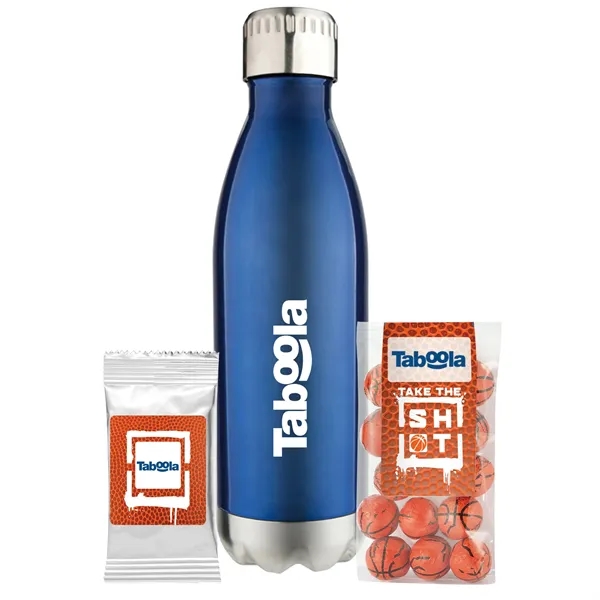 Insulated water bottle with chocolate basketballs... from ASI 71685 Midnite Snax® / Promo Revolution
