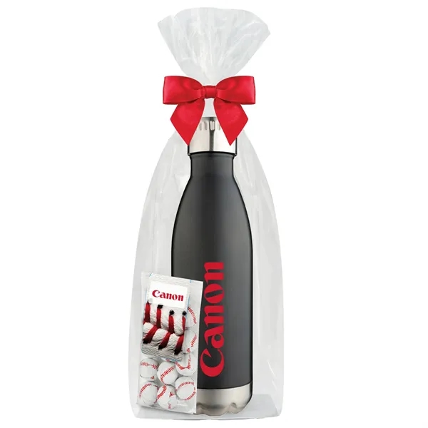 Insulated water bottle with chocolate baseballs... from ASI 71685 Midnite Snax® / Promo Revolution
