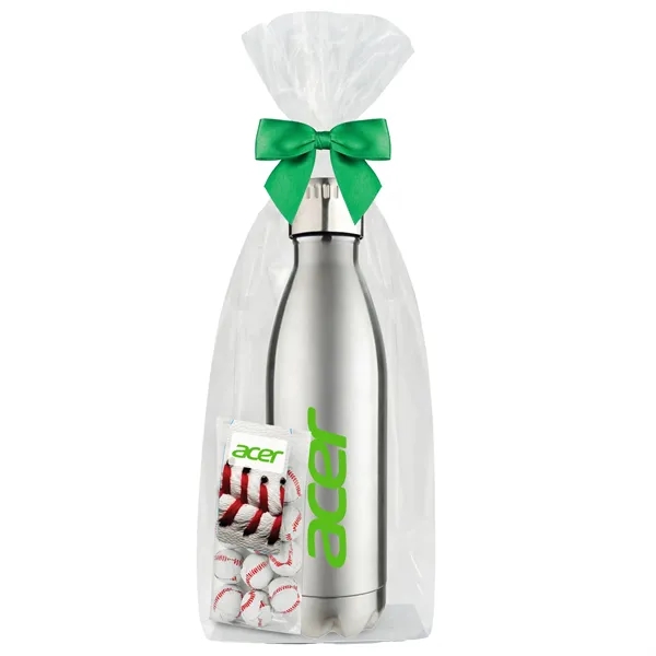 Insulated water bottle with chocolate baseballs... from ASI 71685 Midnite Snax® / Promo Revolution