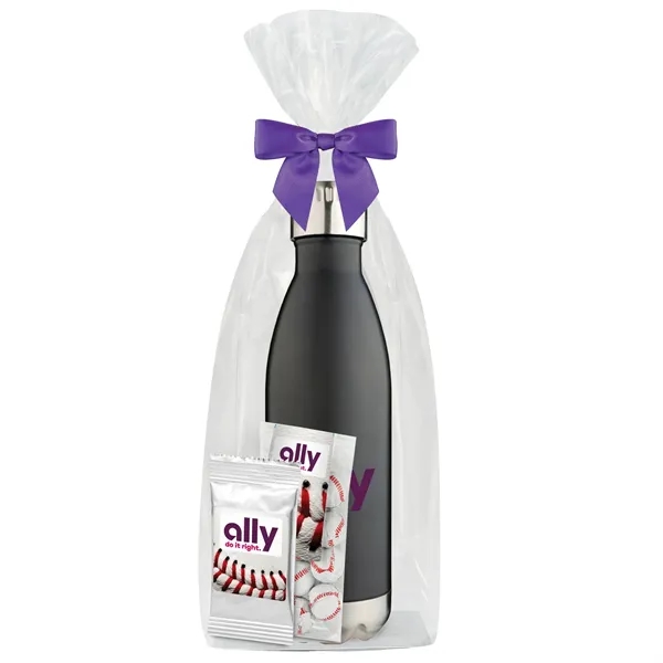 Insulated water bottle with chocolate basketballs... from ASI 71685 Midnite Snax® / Promo Revolution