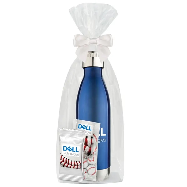 Insulated water bottle with chocolate basketballs... from ASI 71685 Midnite Snax® / Promo Revolution