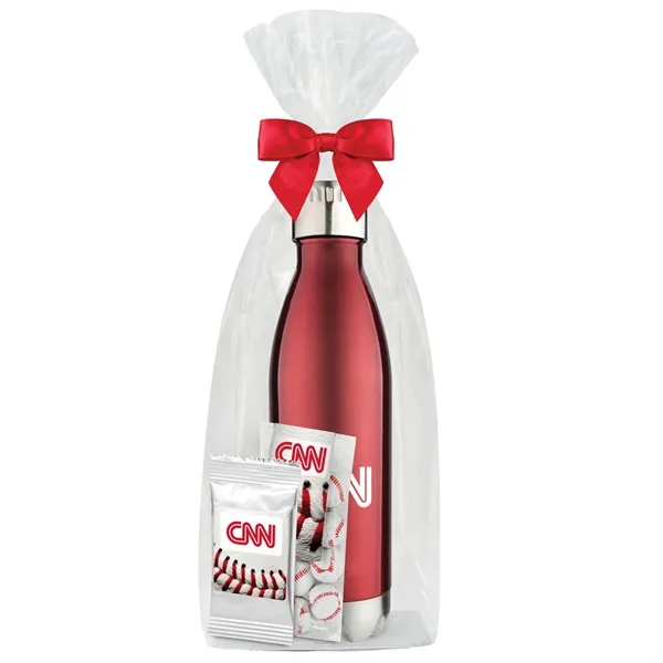 Insulated water bottle with chocolate basketballs... from ASI 71685 Midnite Snax® / Promo Revolution