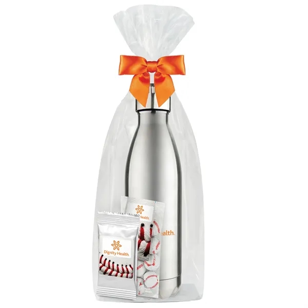 Insulated water bottle with chocolate basketballs... from ASI 71685 Midnite Snax® / Promo Revolution