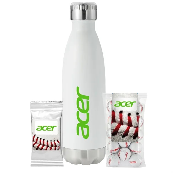 Insulated water bottle with chocolate basketballs... from ASI 71685 Midnite Snax® / Promo Revolution