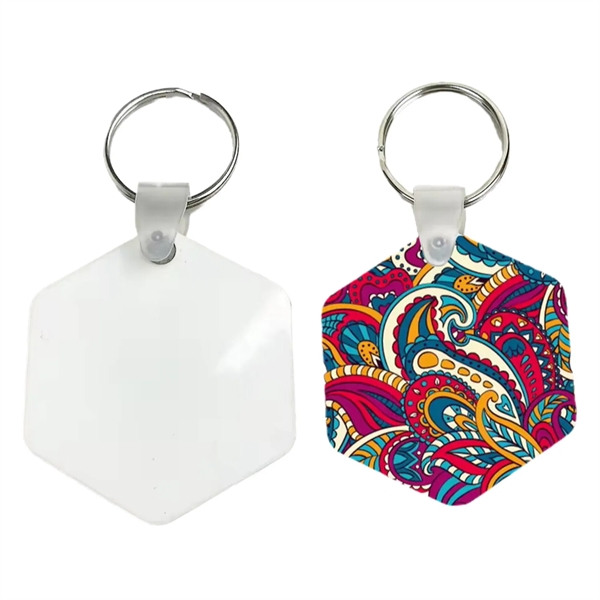 Hexagon shaped MDF keychain plus free sublimation heat transfer printing in... from ASI 37218 Athena Promo (tm)
