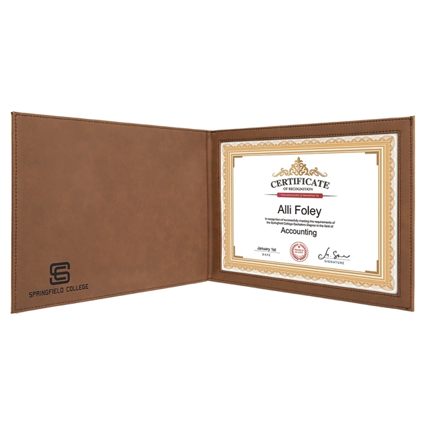 9" x 12" durable certificate holder made of dark brown leatherette... from ASI 74601 Calico