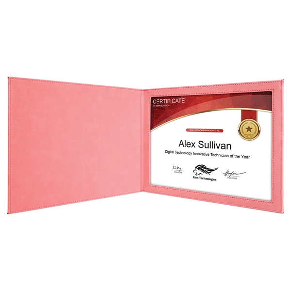 9" x 12" durable certificate holder made of pink leatherette that... from ASI 74601 Calico