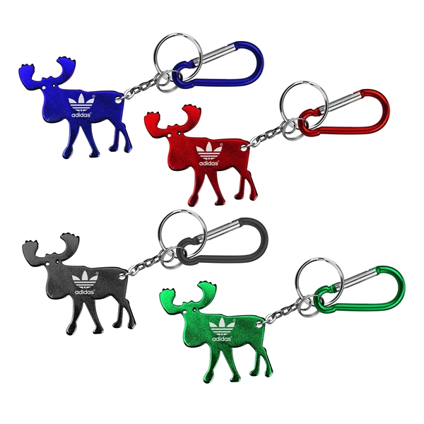 Elk shape bottle opener with key chain and carabiner... from ASI 74585 Nu Promo International / Nu Promo Line