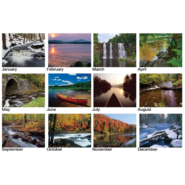 12 month tent desk calendar featuring photos of beautiful, relaxing waterways.... from ASI 50873 Drum-Line / Drum-line Inc