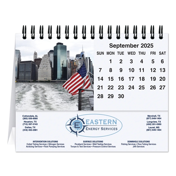 12 month tent desk calendar featuring photos of the American flag.... from ASI 50873 Drum-Line / Drum-line Inc