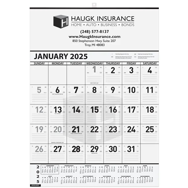 Black contractor wall calendar with one or two color imprint.... from ASI 50873 Drum-Line / Drum-line Inc