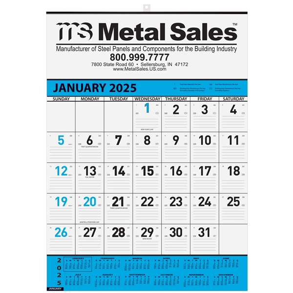 Blue and black contractor wall calendar with one or two color... from ASI 50873 Drum-Line / Drum-line Inc