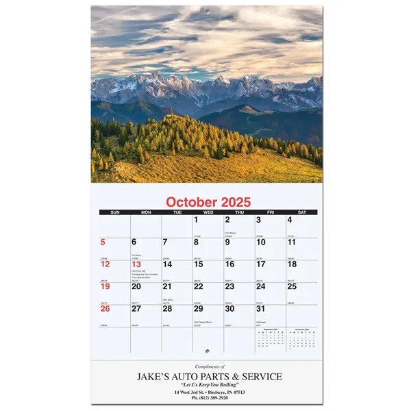 12 month wall calendar featuring photos of peaceful mountain views.... from ASI 50873 Drum-Line / Drum-line Inc