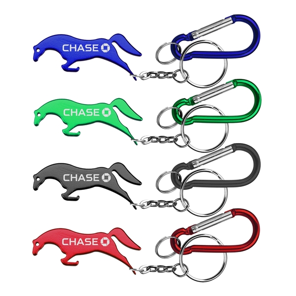 Horse shape bottle opener with key chain & carabiner... from ASI 74585 Nu Promo International / Nu Promo Line