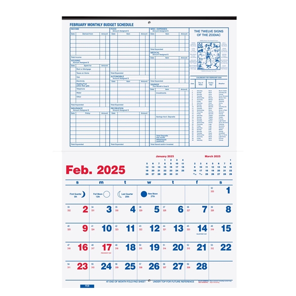 Single image wall calendar with monthly budget, zodiac, weather forecasts... from ASI 50873 Drum-Line / Drum-line Inc
