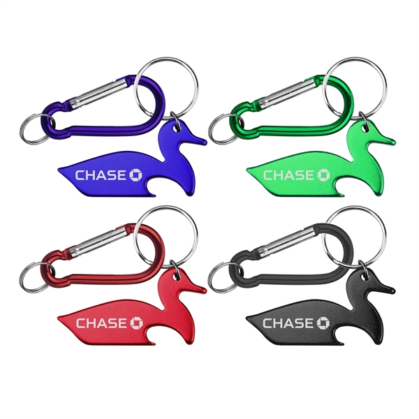 Duck shape bottle opener with key chain and carabiner... from ASI 74585 Nu Promo International / Nu Promo Line