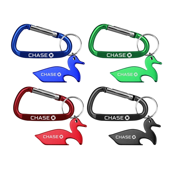 Duck shape bottle opener with key chain and carabiner... from ASI 74585 Nu Promo International / Nu Promo Line