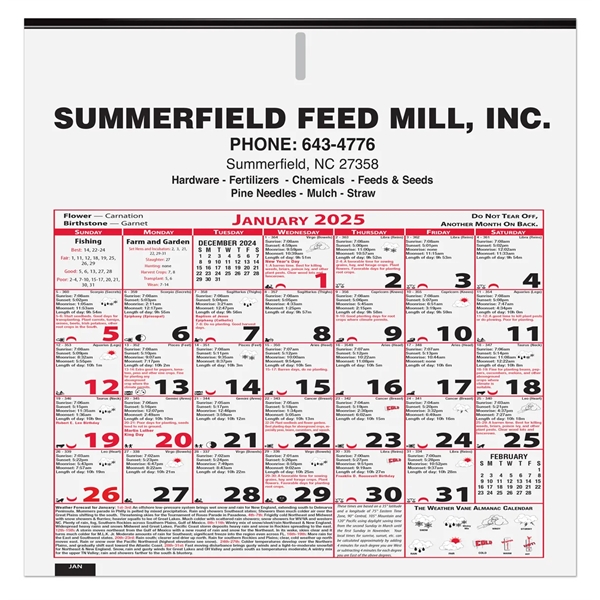 11" x 11 1/8" two sided Almanac calendar printed in black.... from ASI 50873 Drum-Line