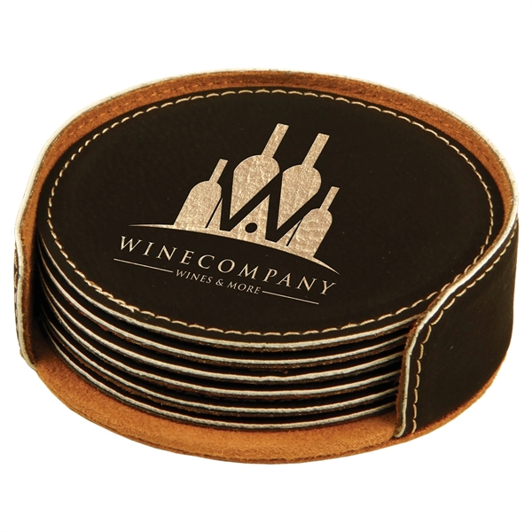 Set of six black round coasters with a holder and individual... from ASI 74601 Calico