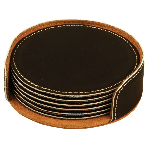 Set of six black round coasters with a holder and individual... from ASI 74601 Calico