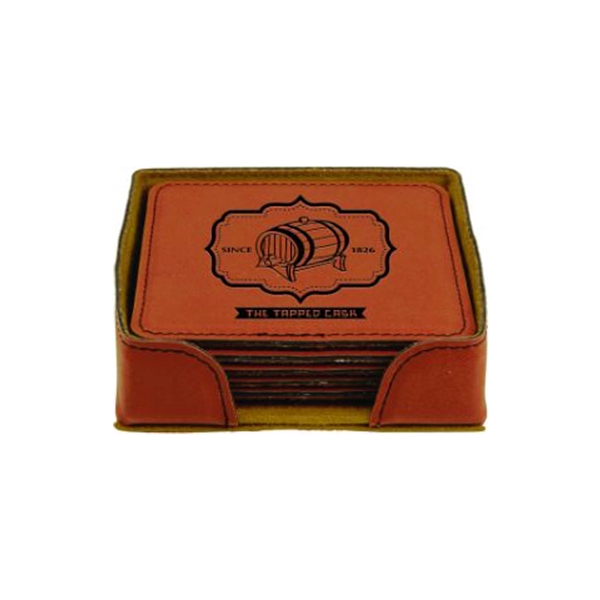 Set of six rawhide brown square coasters with a holder and... from ASI 74601 Calico