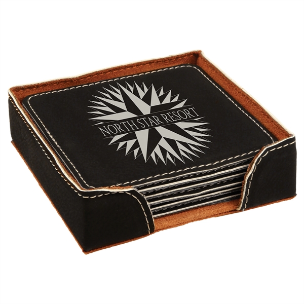 Set of six black square coasters with a holder and individual... from ASI 74601 Calico