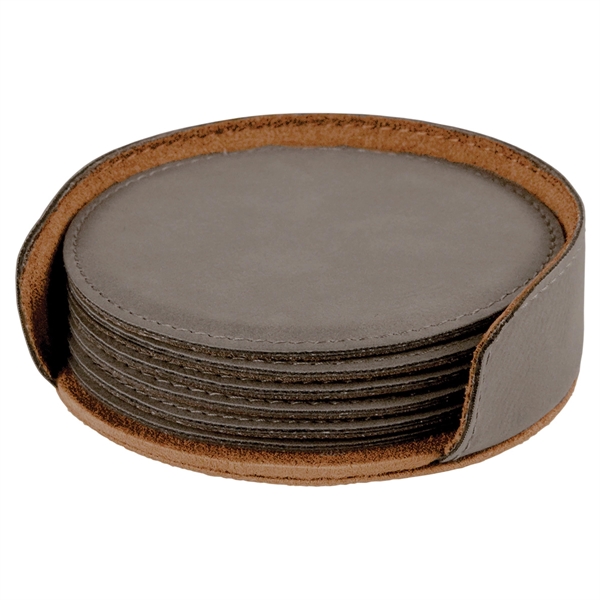Set of six rawhide brown round coasters with a holder and... from ASI 74601 Calico