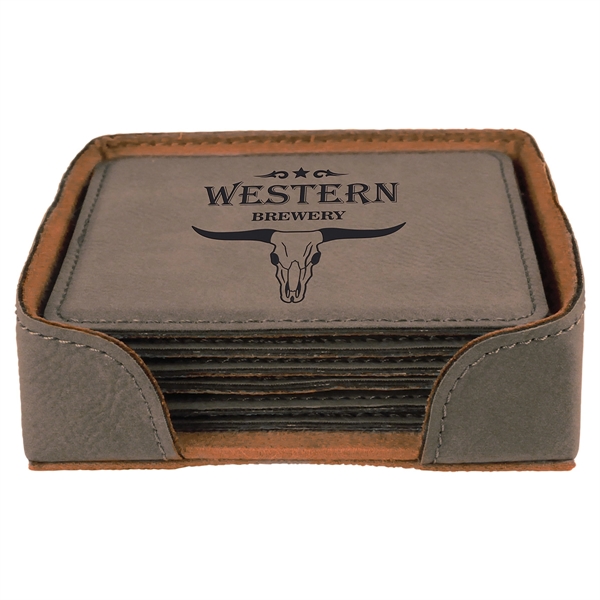 Set of six gray square coasters with a holder and individual... from ASI 74601 Calico