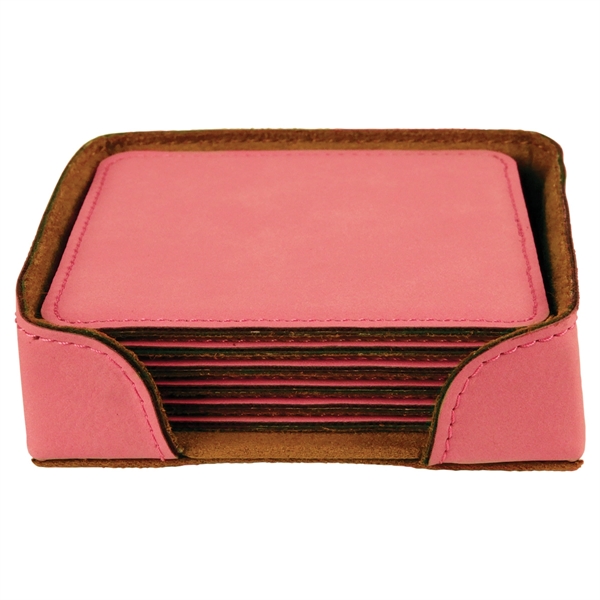 Set of six pink square coasters with a holder and individual... from ASI 74601 Calico
