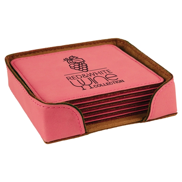 Set of six pink square coasters with a holder and individual... from ASI 74601 Calico