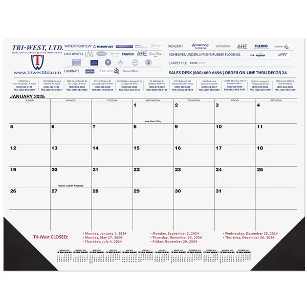 21 3/4" x 17" Black calendar desk pad with one or... from ASI 50873 Drum-Line / Drum-line Inc