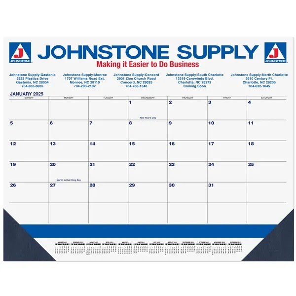21 3/4" x 17" Blue and black calendar desk pad with... from ASI 50873 Drum-Line / Drum-line Inc