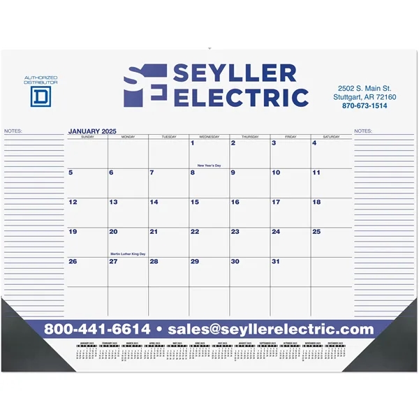 21 3/4" x 17" Blue and black calendar desk pad with... from ASI 50873 Drum-Line / Drum-line Inc