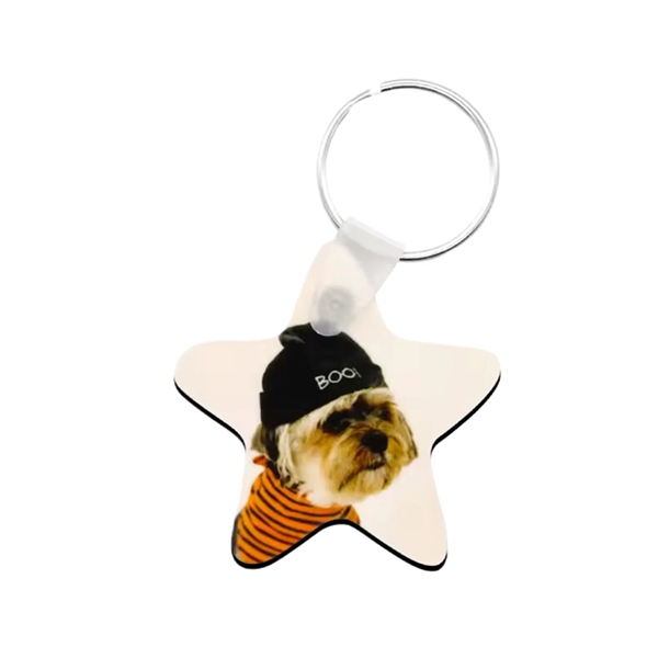 Star shaped MDF keychain plus free sublimation heat transfer printing in... from ASI 37218 Athena Promo (tm)