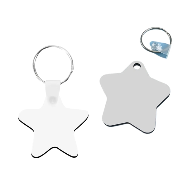Star shaped MDF keychain plus free sublimation heat transfer printing in... from ASI 37218 Athena Promo (tm)