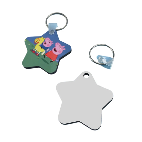 Star shaped MDF keychain plus free sublimation heat transfer printing in... from ASI 37218 Athena Promo (tm)