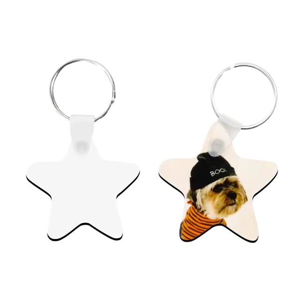 Star shaped MDF keychain plus free sublimation heat transfer printing in... from ASI 37218 Athena Promo (tm)