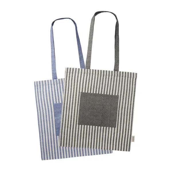 Eco-friendly cotton striped tote bag plus 1 color silkscreen imprint on... from ASI 37218 Athena Promo (tm)